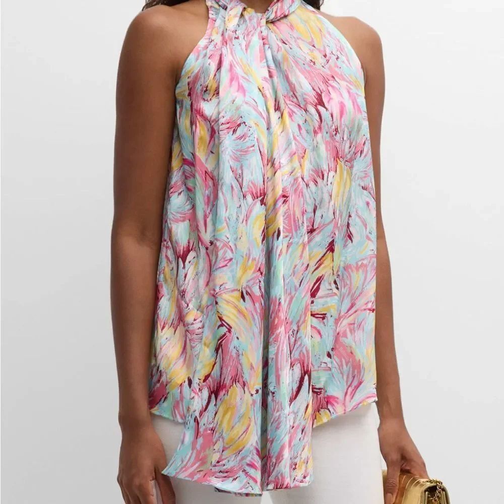 Balmain Lavalliere Feather Print Top $1550